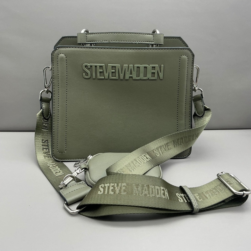 Steve Madden Crossbody Satchel Handbag Olive Green Structured Purse Adjustable